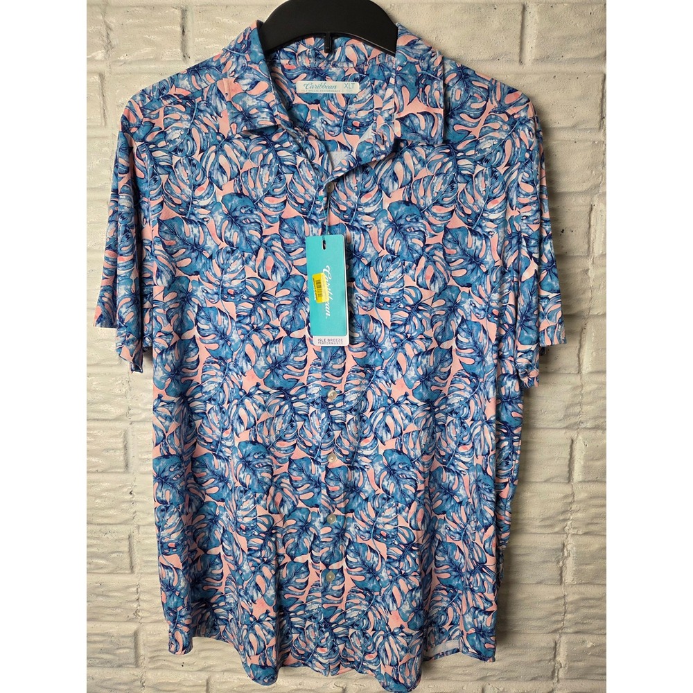 CARIBBEAN Isle Breeze Performance button up shirt Men's size XLT Pink Blue NWT